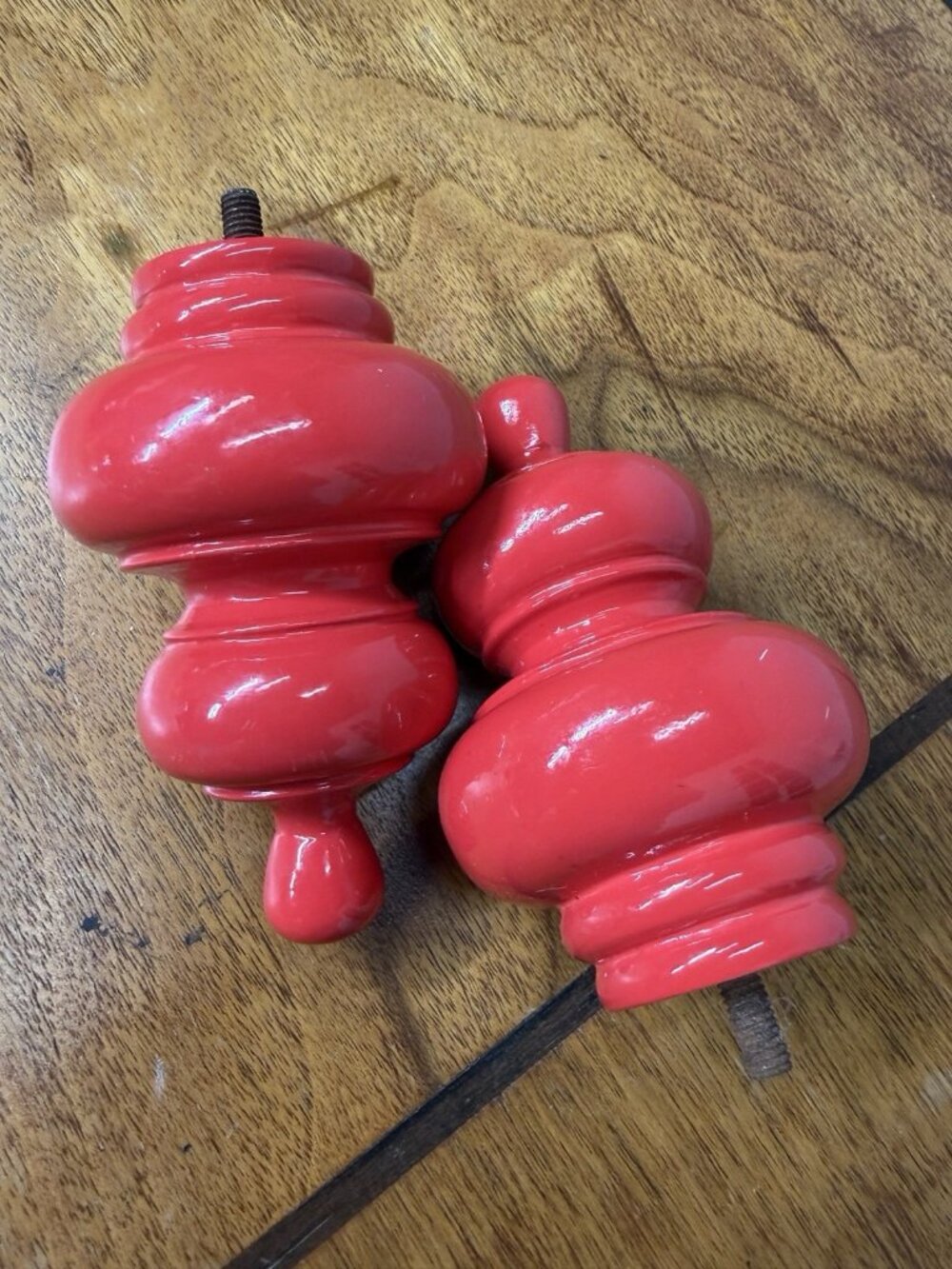 Vtg 2000s Pottery Barn Drapery Rod Finials Set of 2 Glossy Red Modern Colorful - Picture 2 of 5